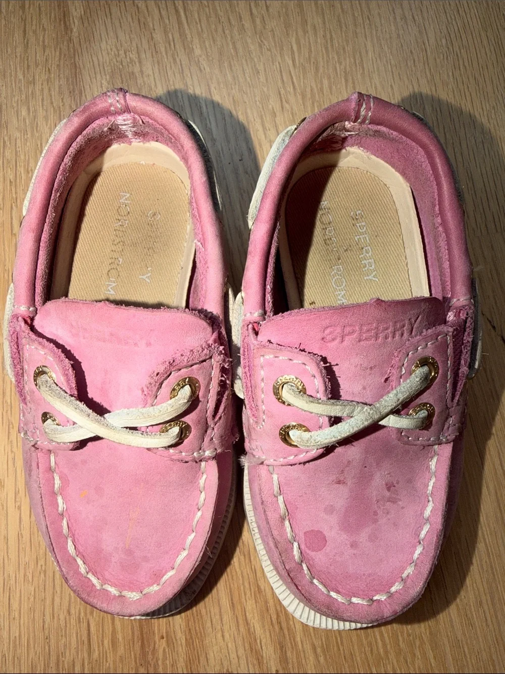 Sperry Pink Kids Moccasin Boat Shoes with White Laces